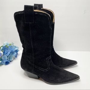 Michael Kors Black Suede Western Cowboy Boots Size 5